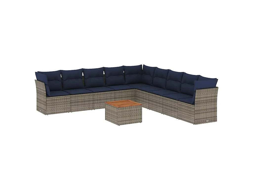 Salon de jardin 10 pcs avec coussins gris résine tressée