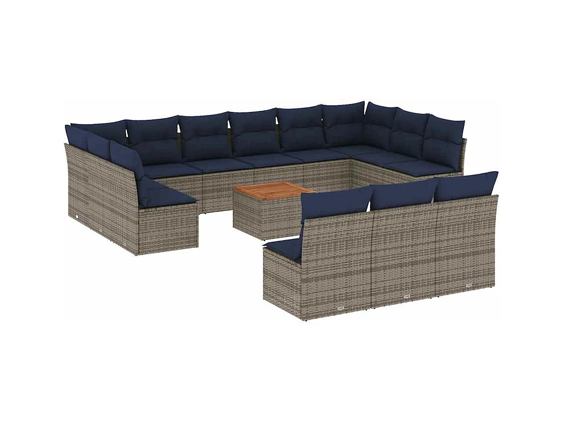 14-tlg. Garten-Sofagarnitur mit Kissen Grau Poly Rattan
