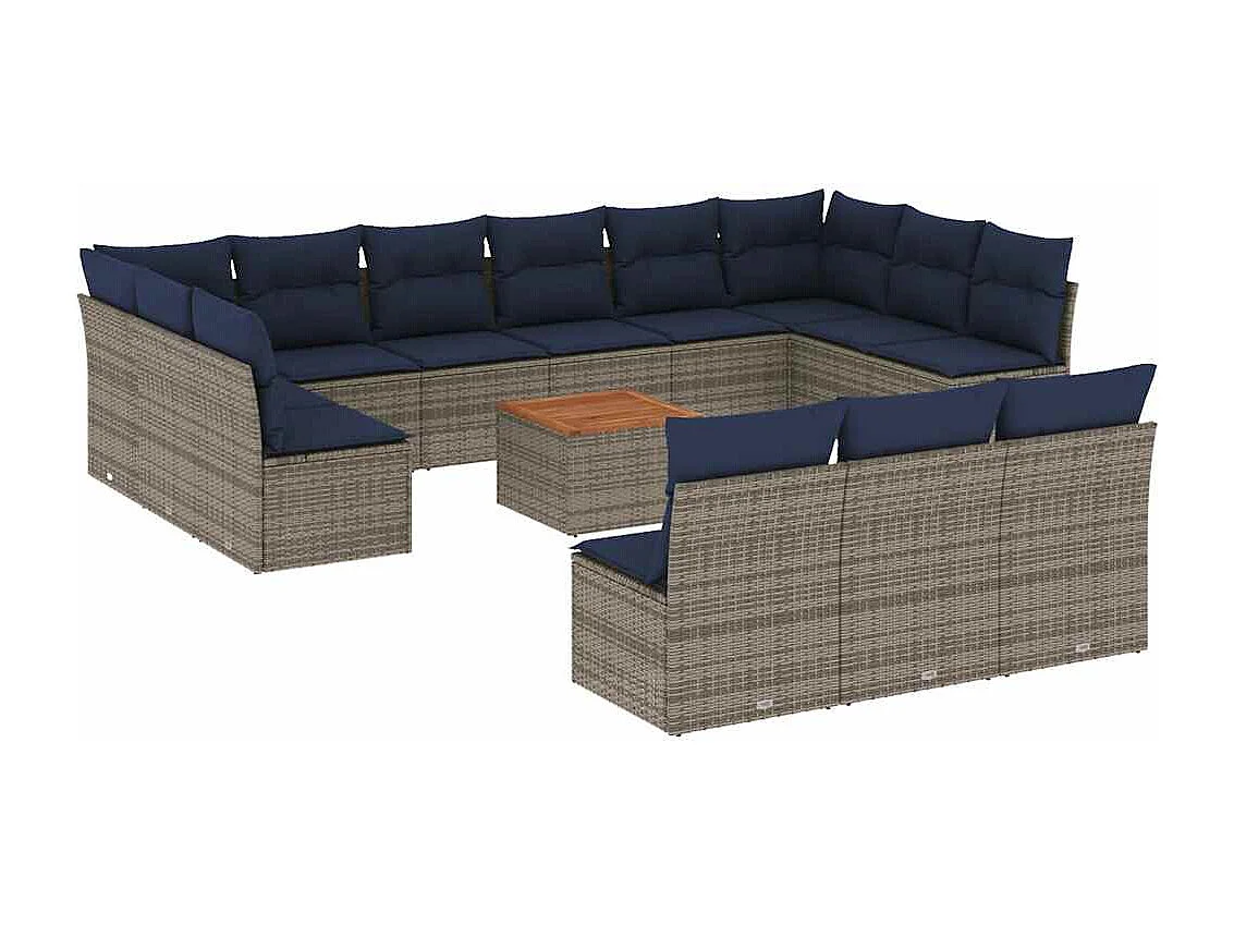 Salon de jardin avec coussins 14 pcs gris résine tressée