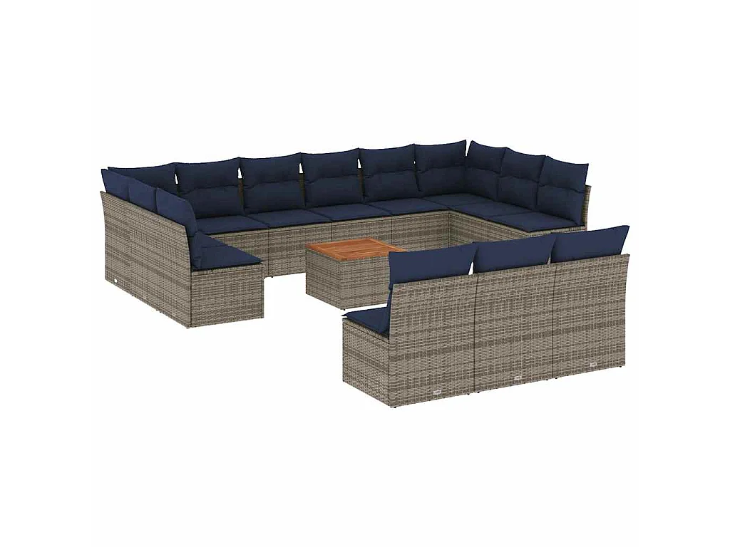 Set Divani da Giardino 14pz con Cuscini in Polyrattan Grigio