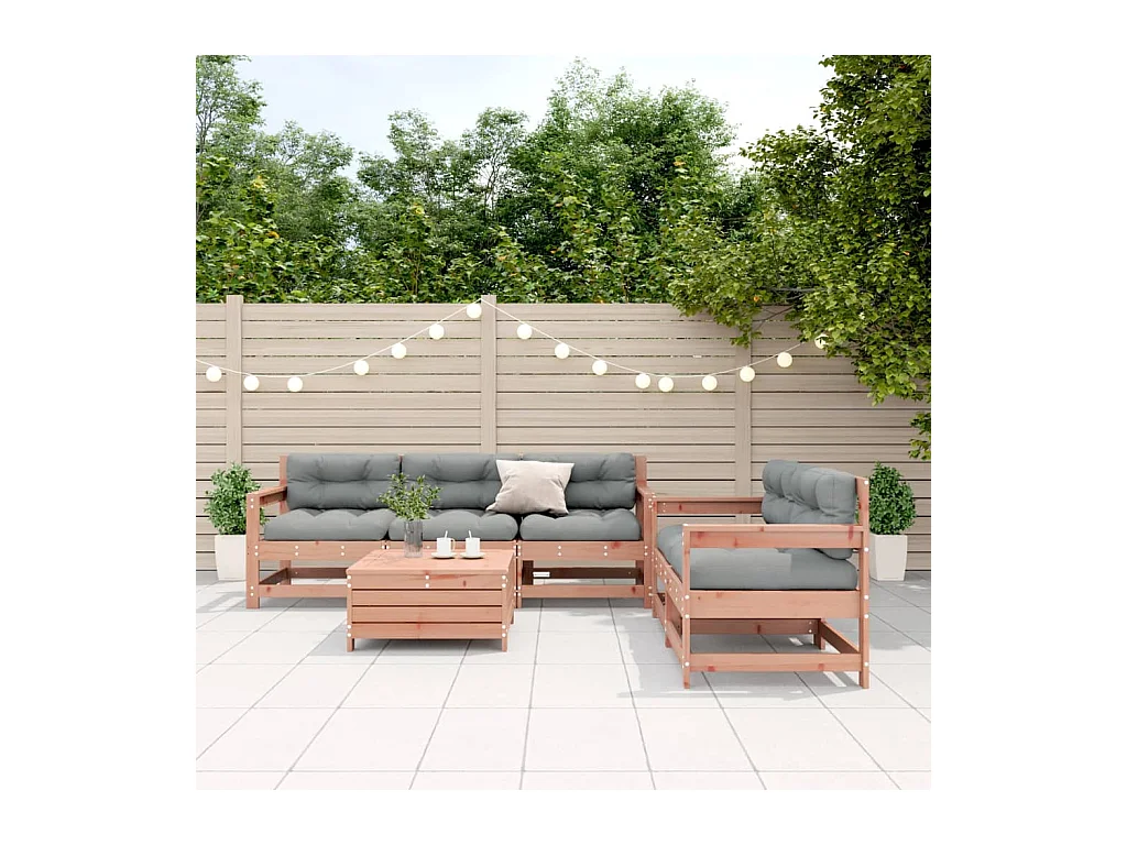Salon de jardin 6 pcs avec coussins bois massif Douglas