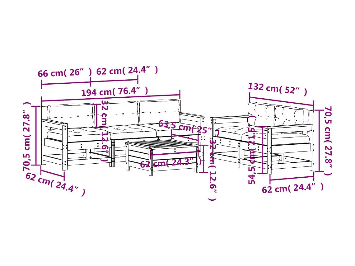 6-tlg. Garten-Lounge-Set mit Kissen Massivholz Douglasie