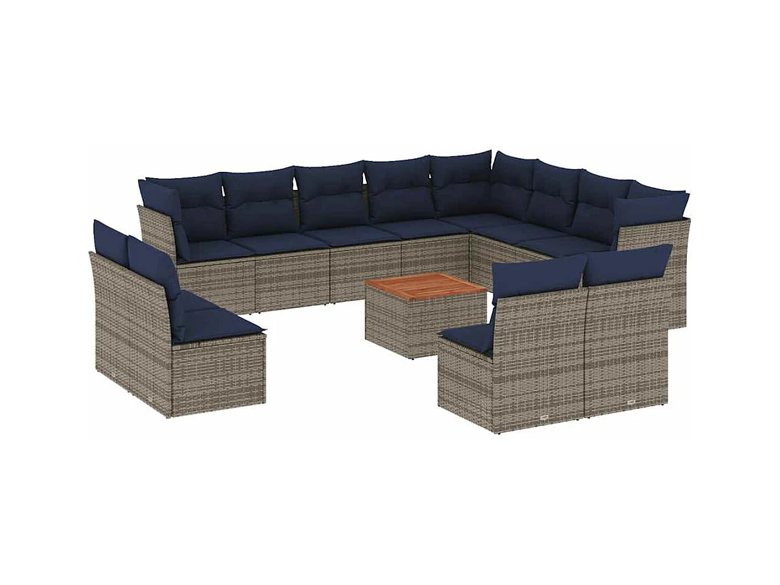 13-delige Loungeset met kussens poly rattan grijs