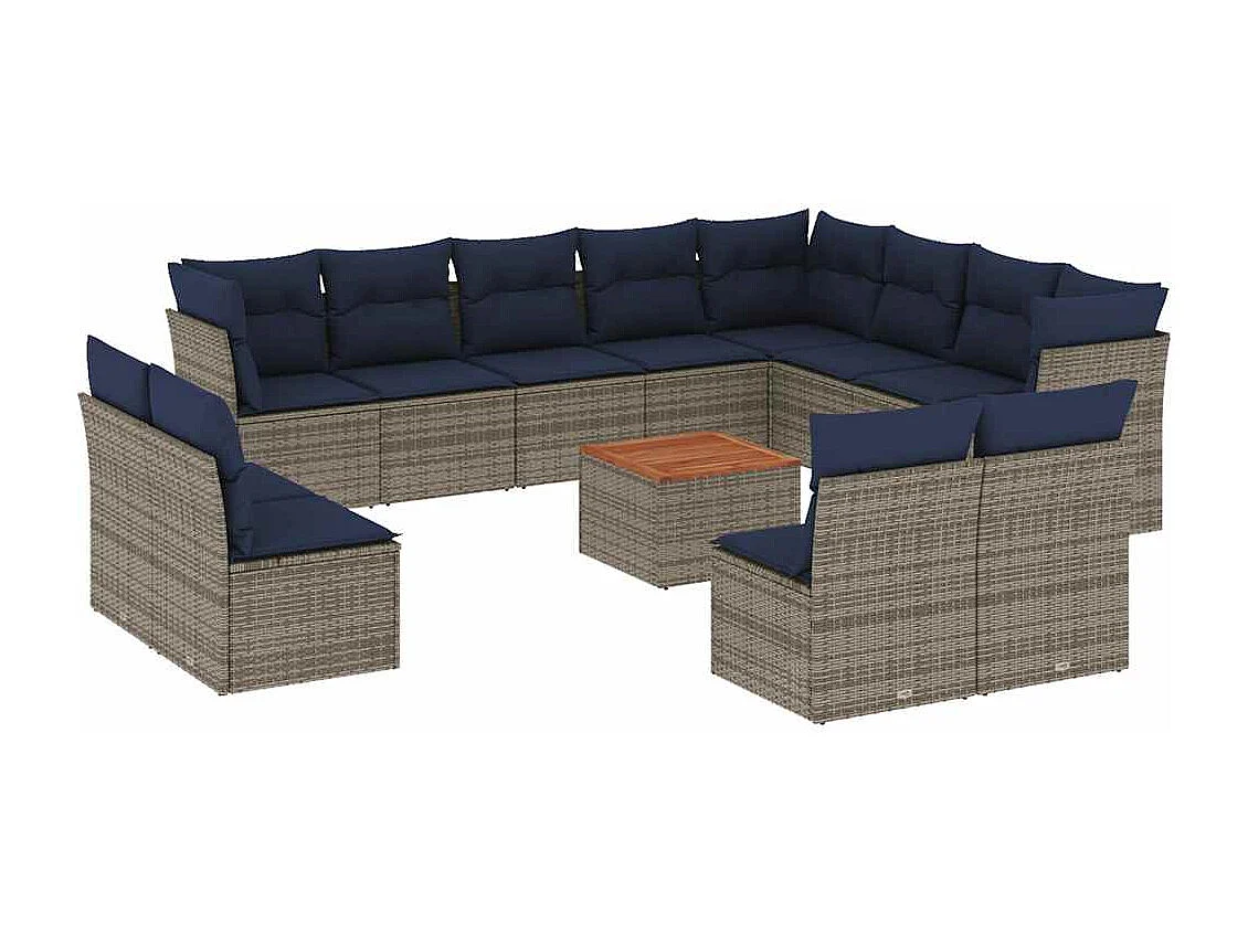 Salon de jardin avec coussins 13 pcs gris résine tressée