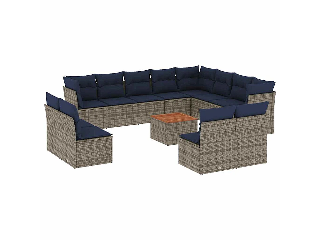 13-tlg. Garten-Sofagarnitur mit Kissen Grau Poly Rattan
