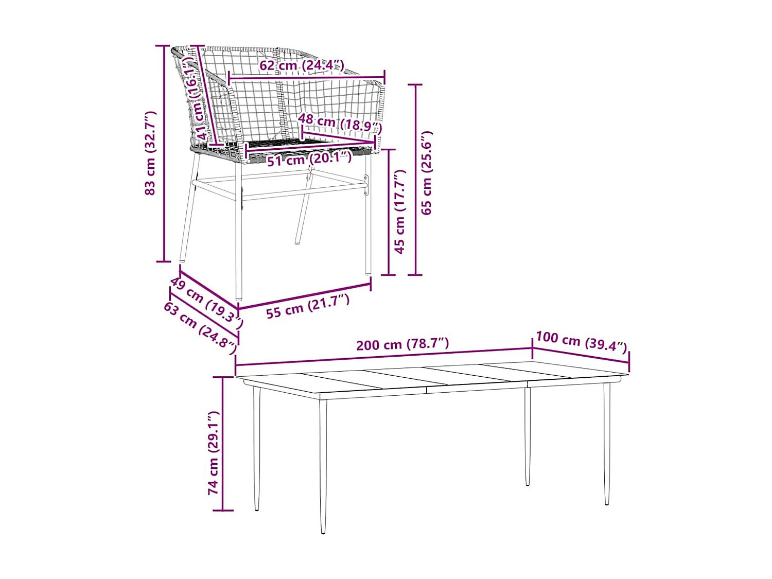 7-delige Tuinset poly rattan glas zwart