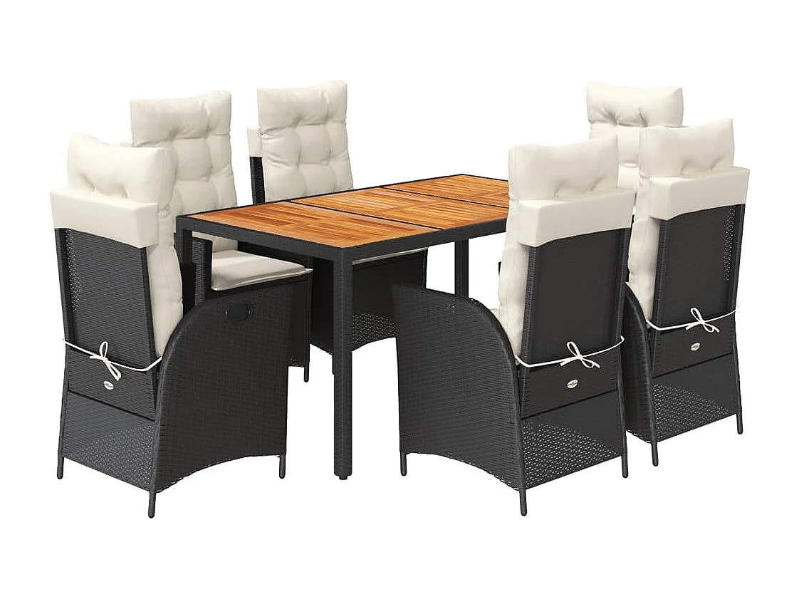 7-tlg. Garten-Essgruppe mit Kissen Schwarz Poly Rattan