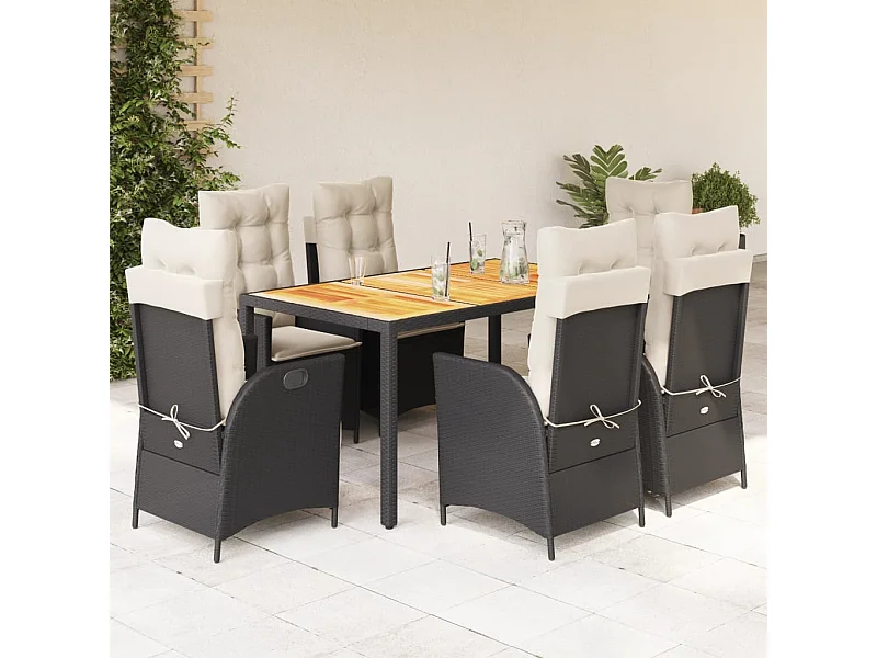 7-delige Tuinset met kussens poly rattan zwart