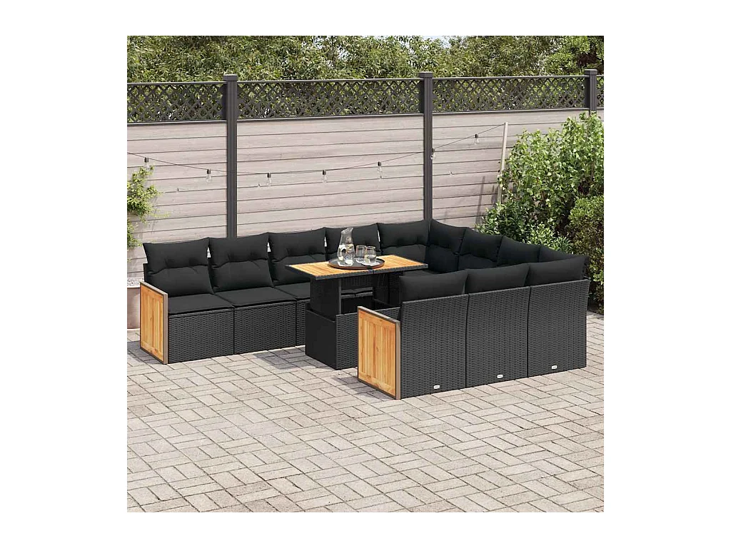 Ensemble de canapés de jardin 11 pcs et coussins rotin acacia