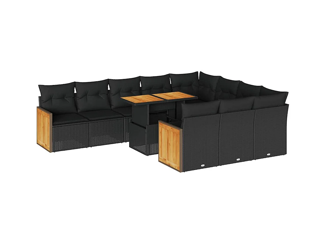 Ensemble de canapés de jardin 11 pcs et coussins rotin acacia