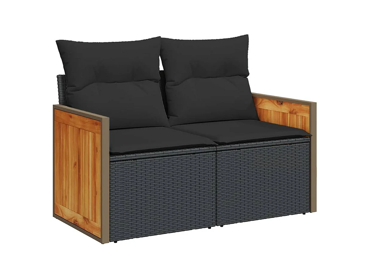 Ensemble de canapés de jardin 11 pcs et coussins rotin acacia