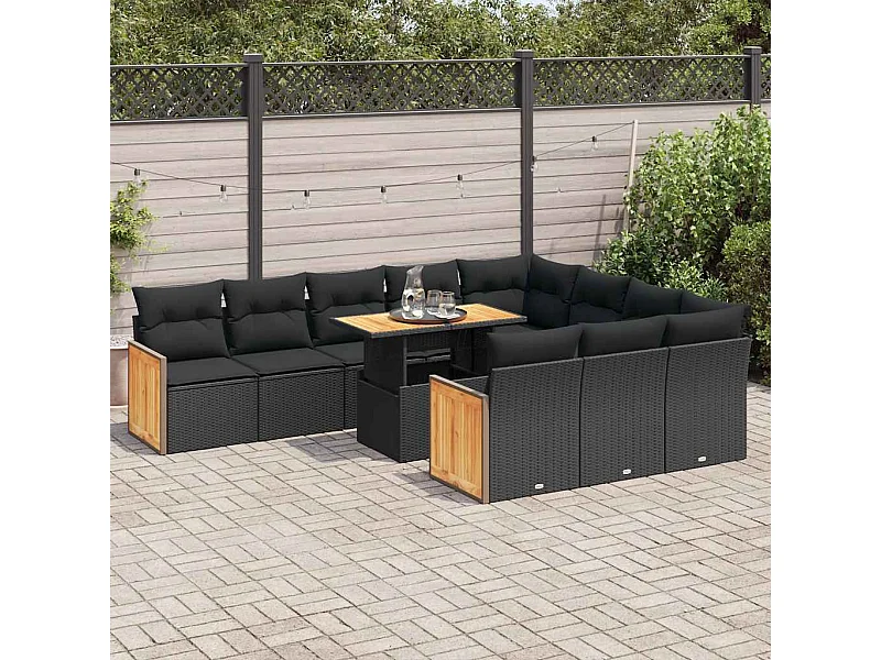 Ensemble de canapés de jardin 11 pcs et coussins rotin acacia