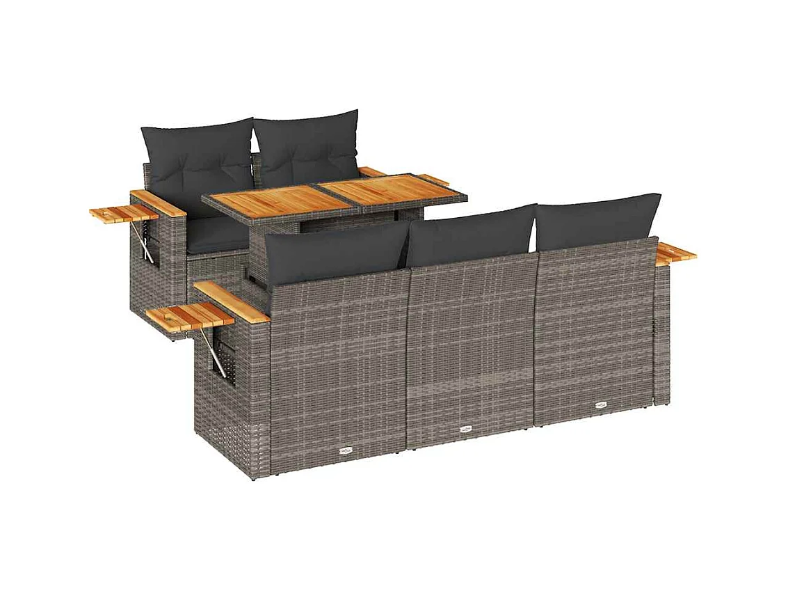 Salon de jardin avec coussins 6 pcs gris résine tressée acacia