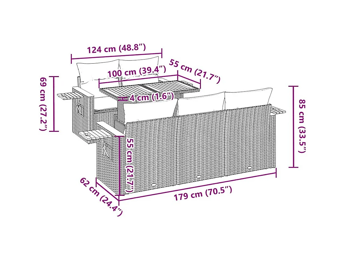 Salon de jardin avec coussins 6 pcs gris résine tressée acacia