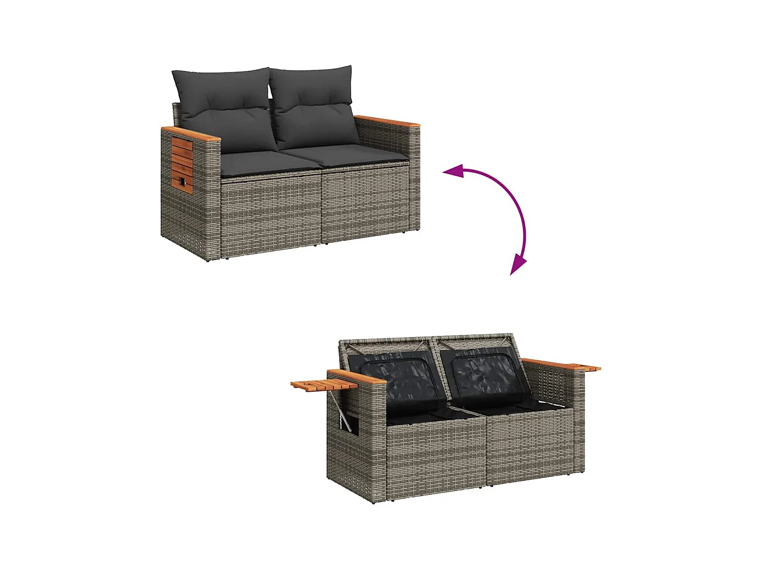 Salon de jardin avec coussins 6 pcs gris résine tressée acacia