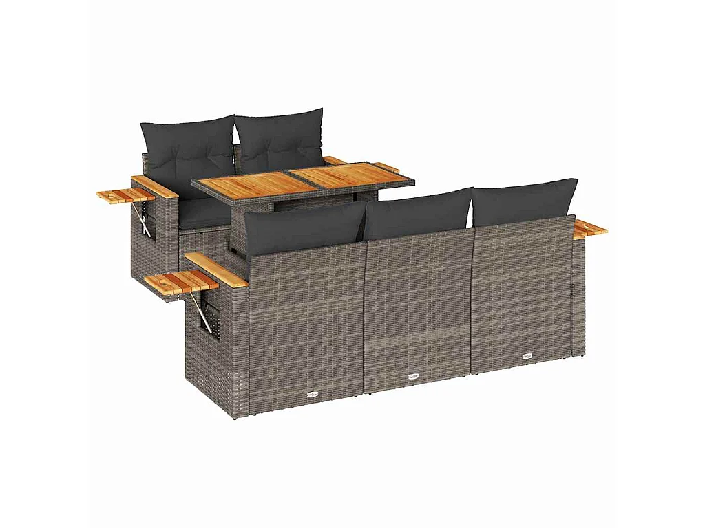 Set Divano da Giardino 6pz con Cuscini Grigio Polyrattan Acacia