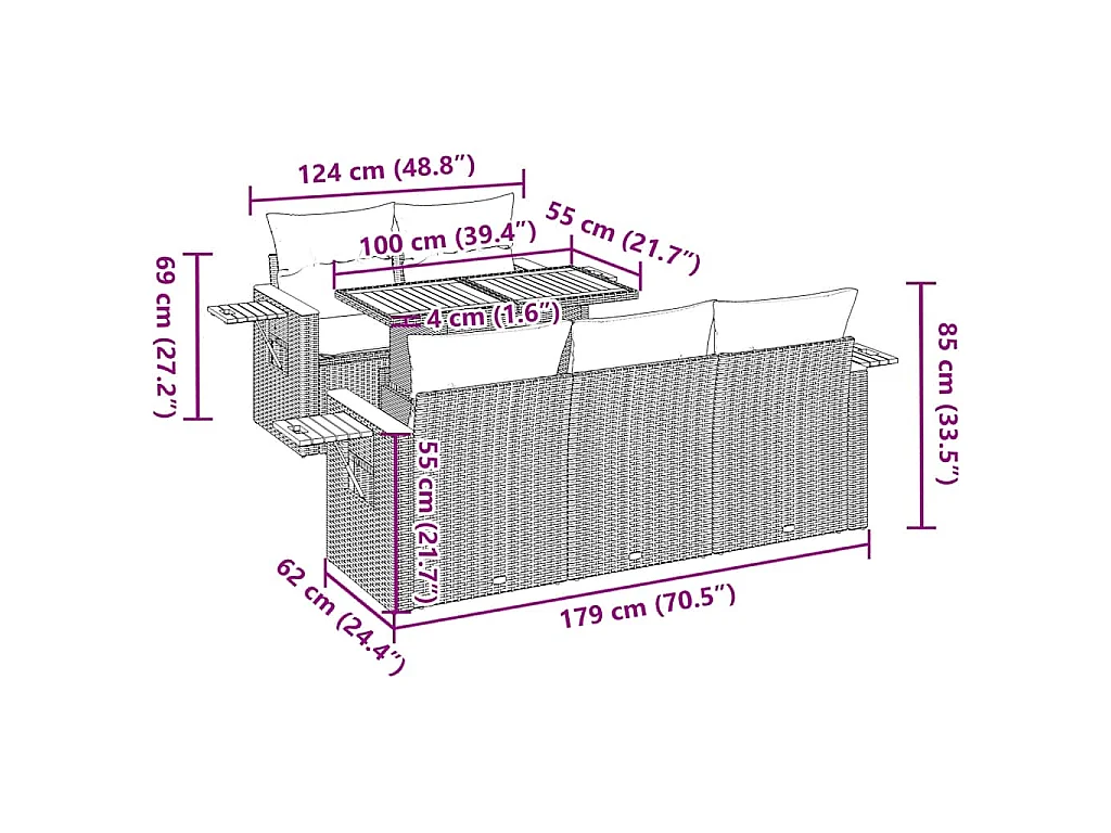 Set Divano da Giardino 6pz con Cuscini Grigio Polyrattan Acacia