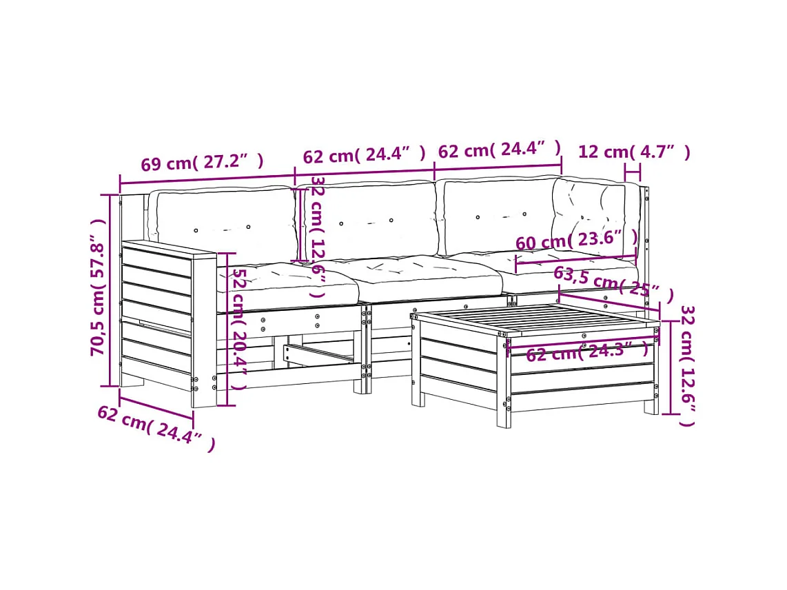 Set Divani Giardino 4 pz con Cuscini Legno Massello di Douglas