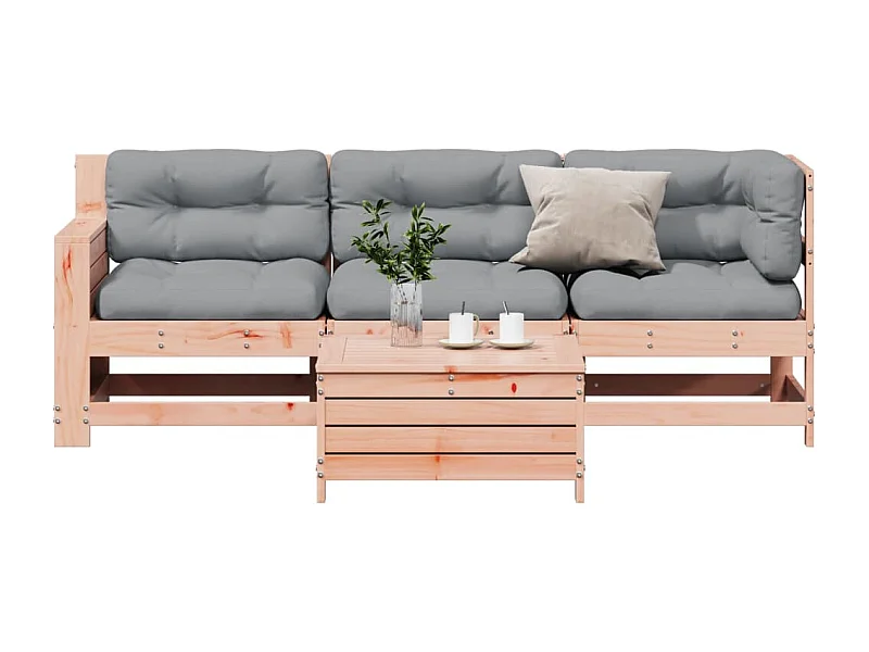 4 pcs conj. lounge jardim com almofadões madeira douglas maciça