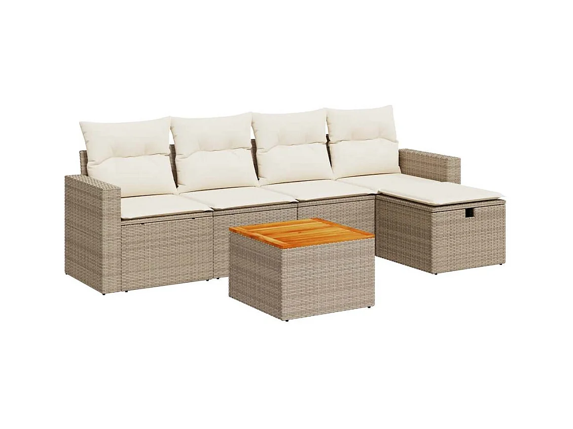 Salon de jardin avec coussins 6 pcs beige résine tressée