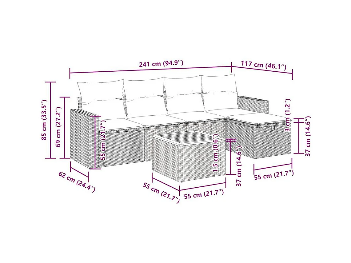 Salon de jardin avec coussins 6 pcs beige résine tressée