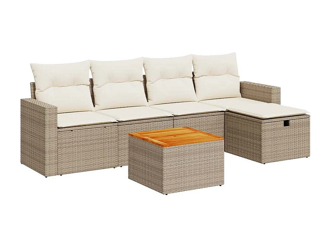 Salon de jardin avec coussins 6 pcs beige résine tressée