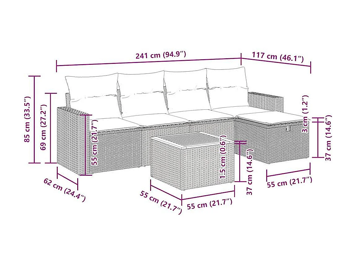 Salon de jardin avec coussins 6 pcs beige résine tressée