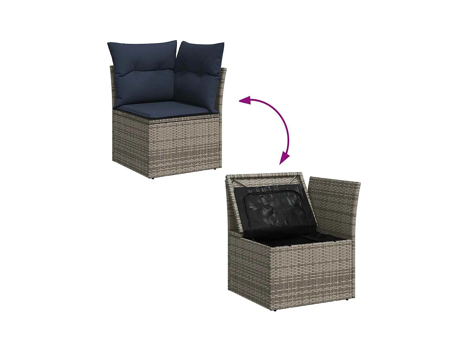 Salon de jardin 9 pcs avec coussins gris résine tressée