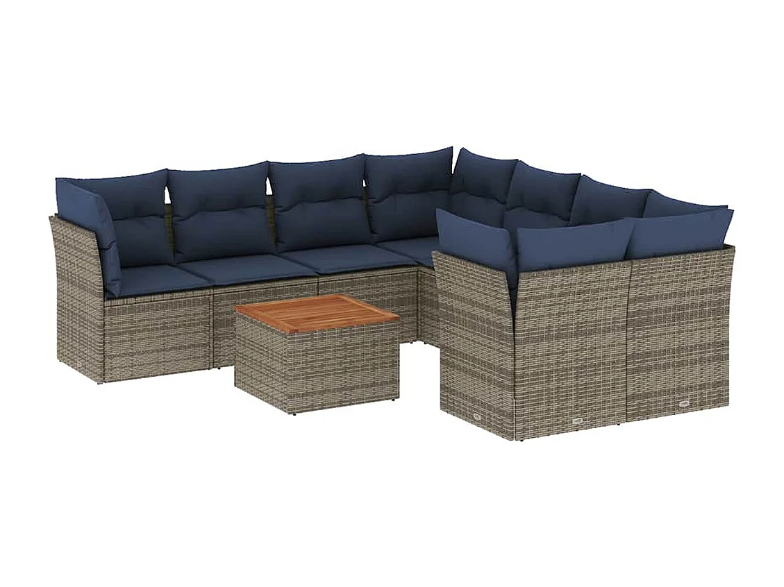Salon de jardin 9 pcs avec coussins gris résine tressée