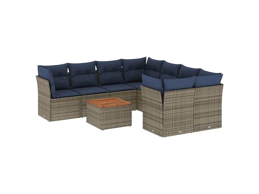 Set Divani da Giardino 9 pz con Cuscini Grigio in Polyrattan