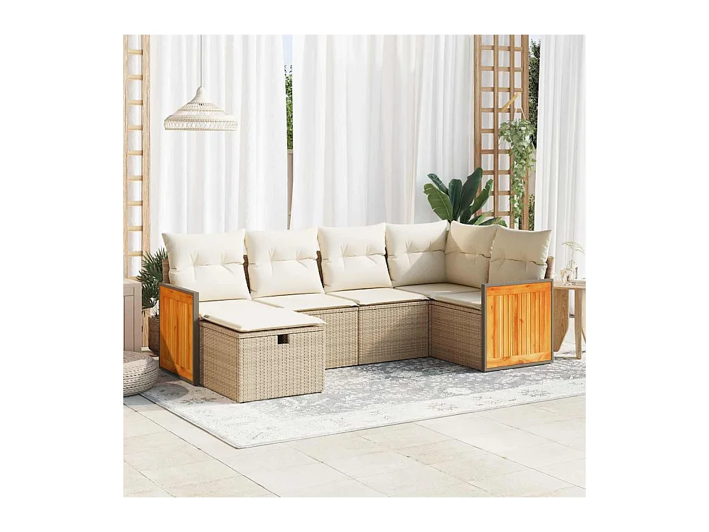 Juego de sofás jardín con cojines 6 pzas ratán sintético beige