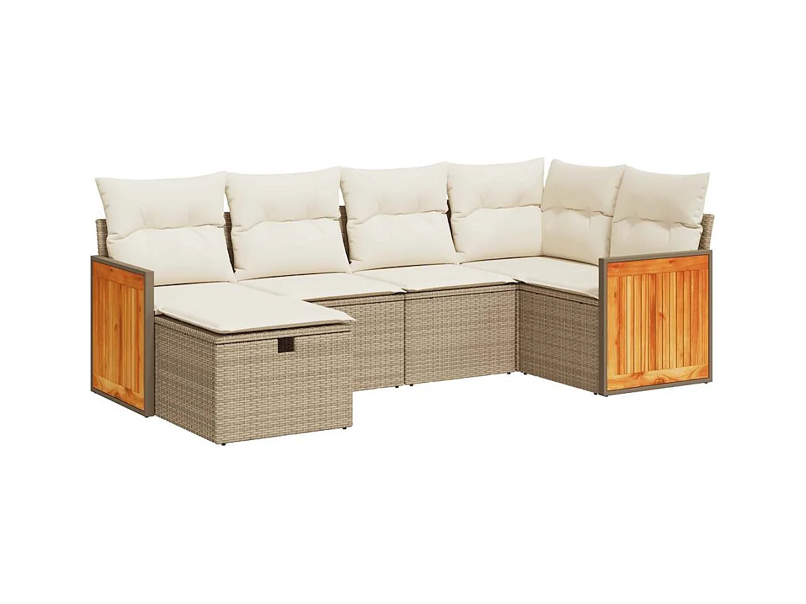 Juego de sofás jardín con cojines 6 pzas ratán sintético beige