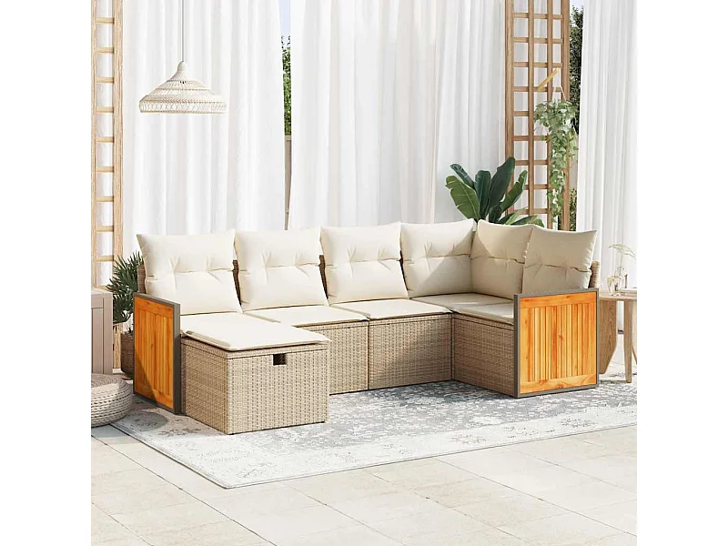 Salon de jardin avec coussins 6 pcs beige résine tressée