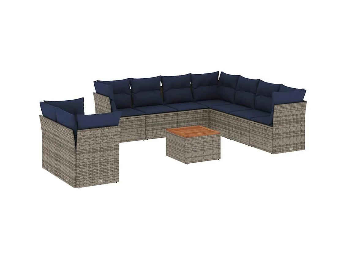 Salon de jardin 10 pcs avec coussins gris résine tressée