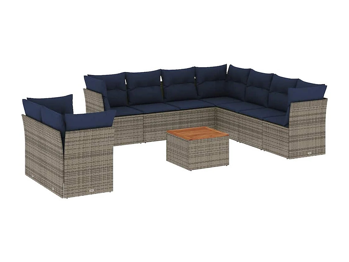 Salon de jardin 10 pcs avec coussins gris résine tressée