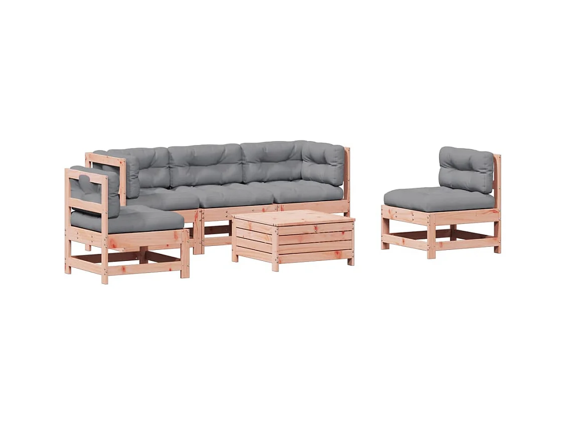 6-delige Loungeset met kussens massief douglashout