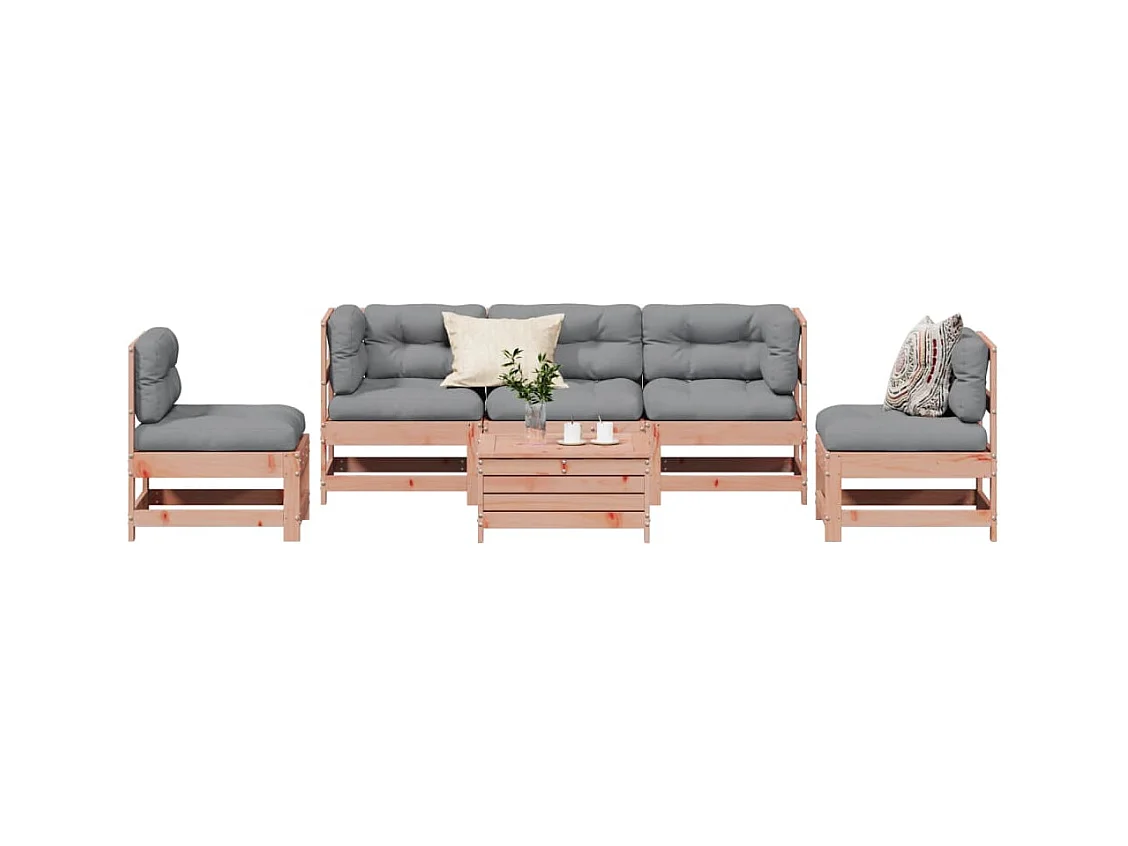 Salon de jardin 6 pcs avec coussins bois massif Douglas