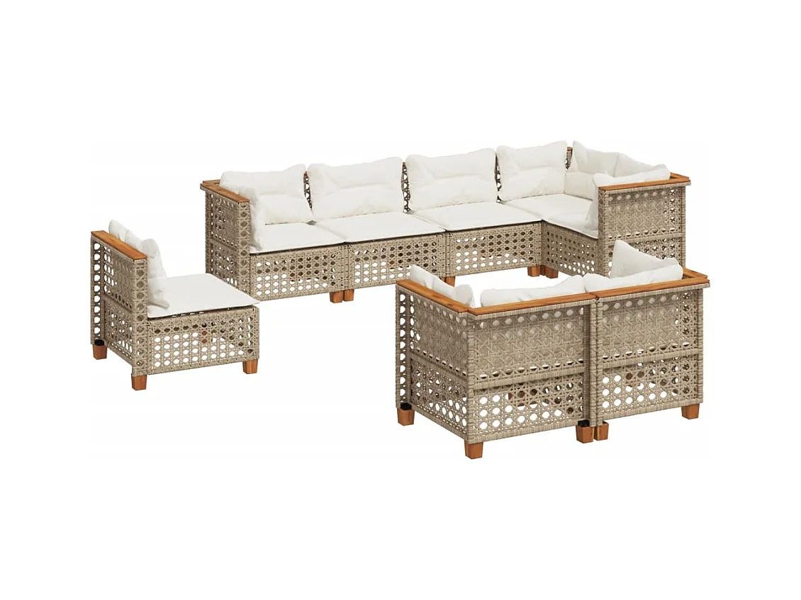 Salon de jardin avec coussins 8 pcs beige résine tressée