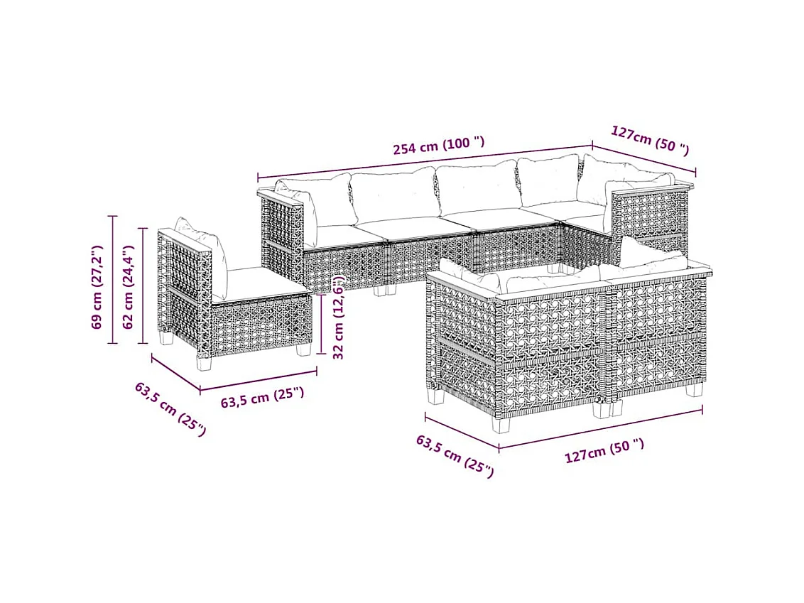 Salon de jardin avec coussins 8 pcs beige résine tressée
