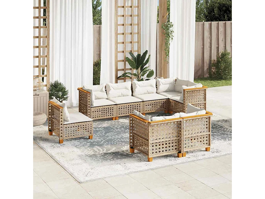 8-delige Loungeset met kussens poly rattan beige