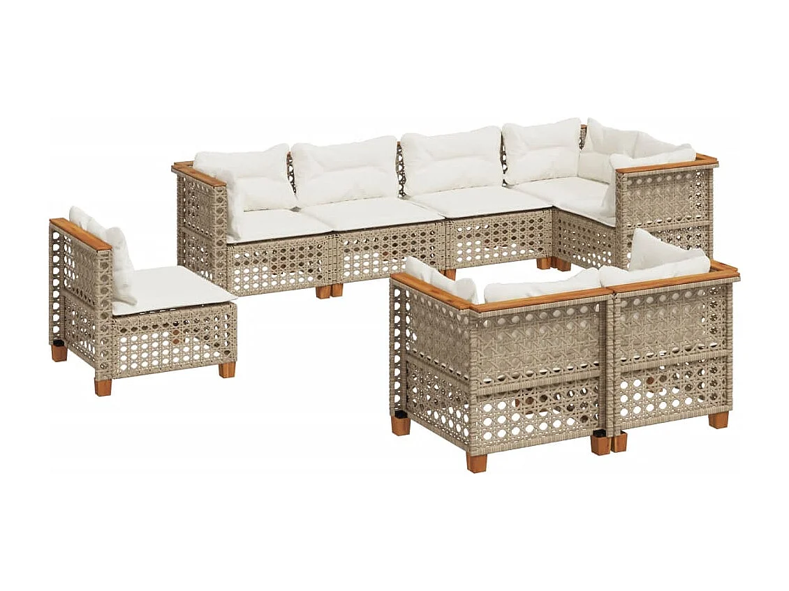8-delige Loungeset met kussens poly rattan beige