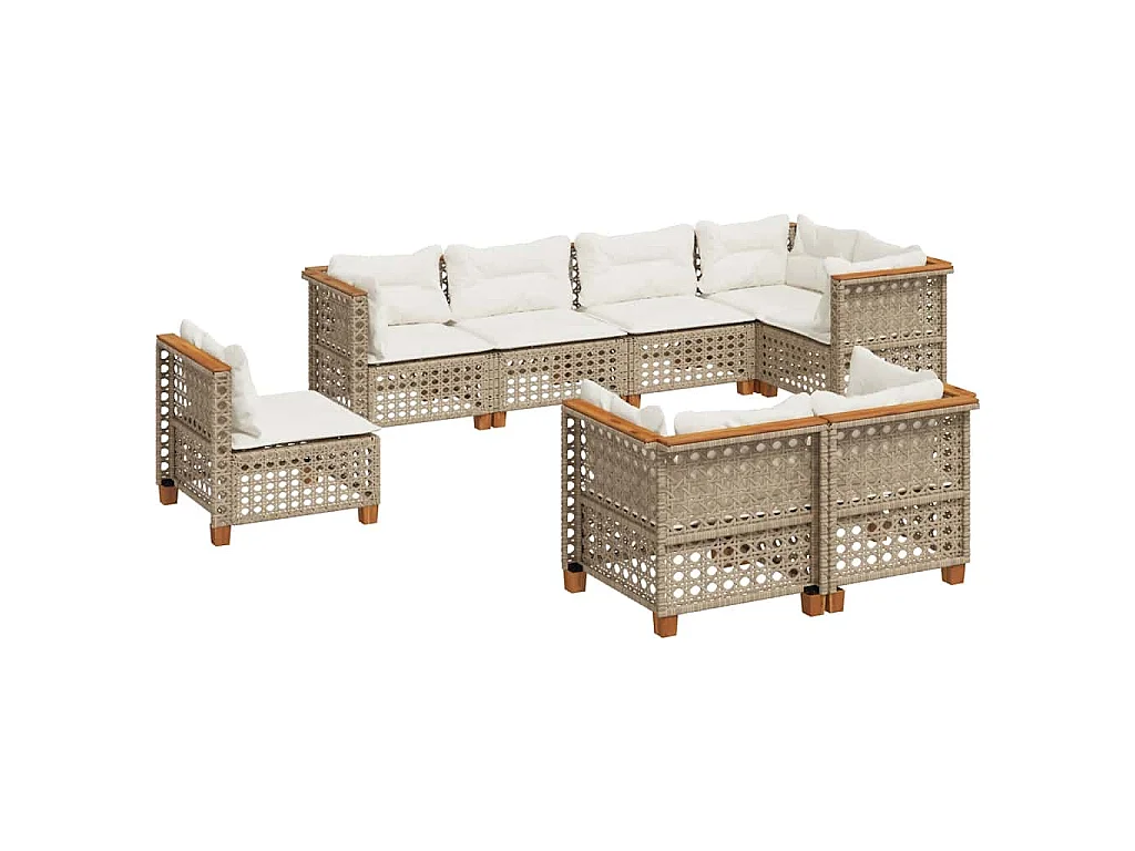 8-delige Loungeset met kussens poly rattan beige