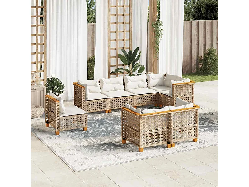 8-delige Loungeset met kussens poly rattan beige