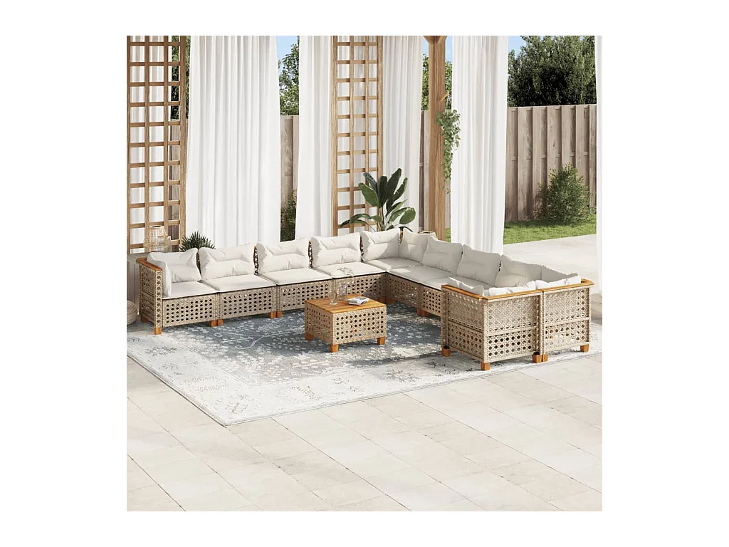 11-delige Tuinset met kussens poly rattan beige