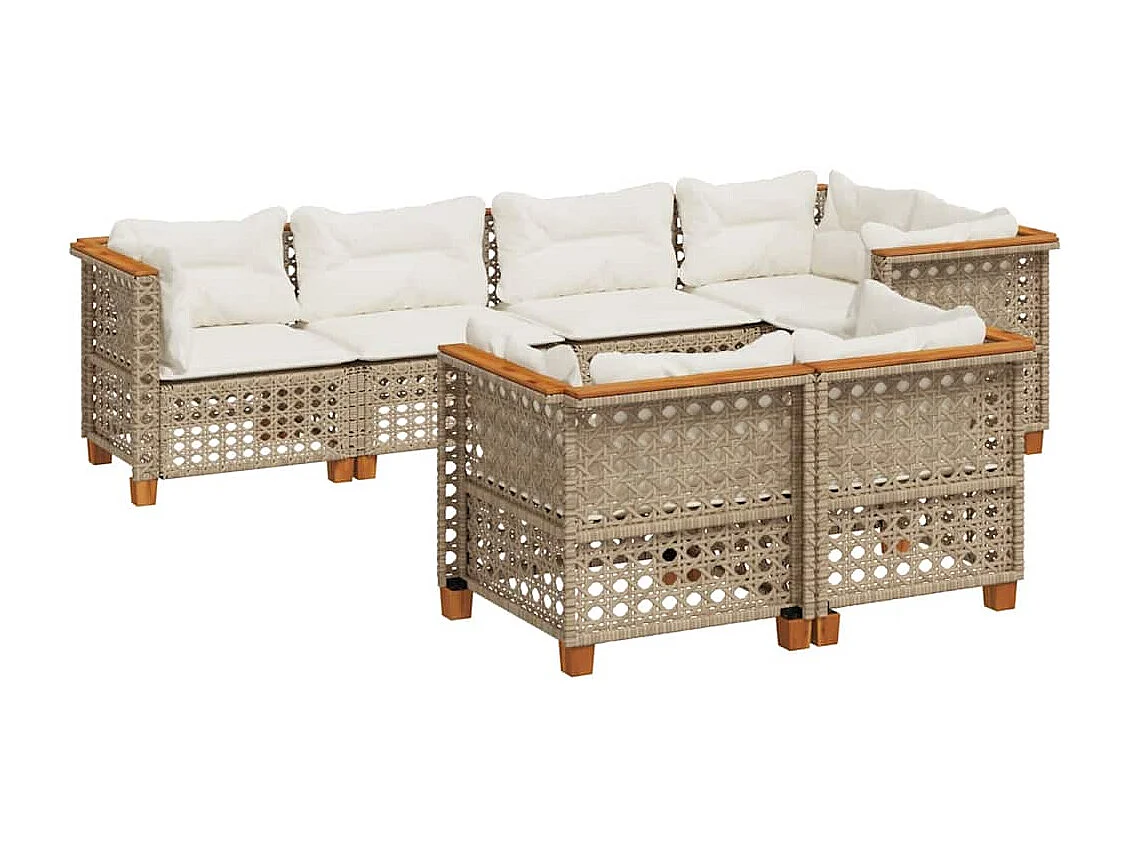 Salon de jardin avec coussins 7 pcs beige résine tressée