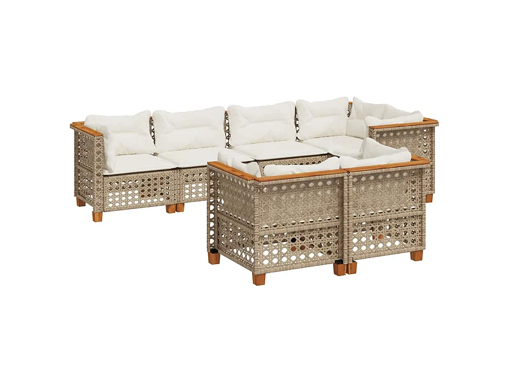 7-tlg. Garten-Sofagarnitur mit Kissen Beige Poly Rattan