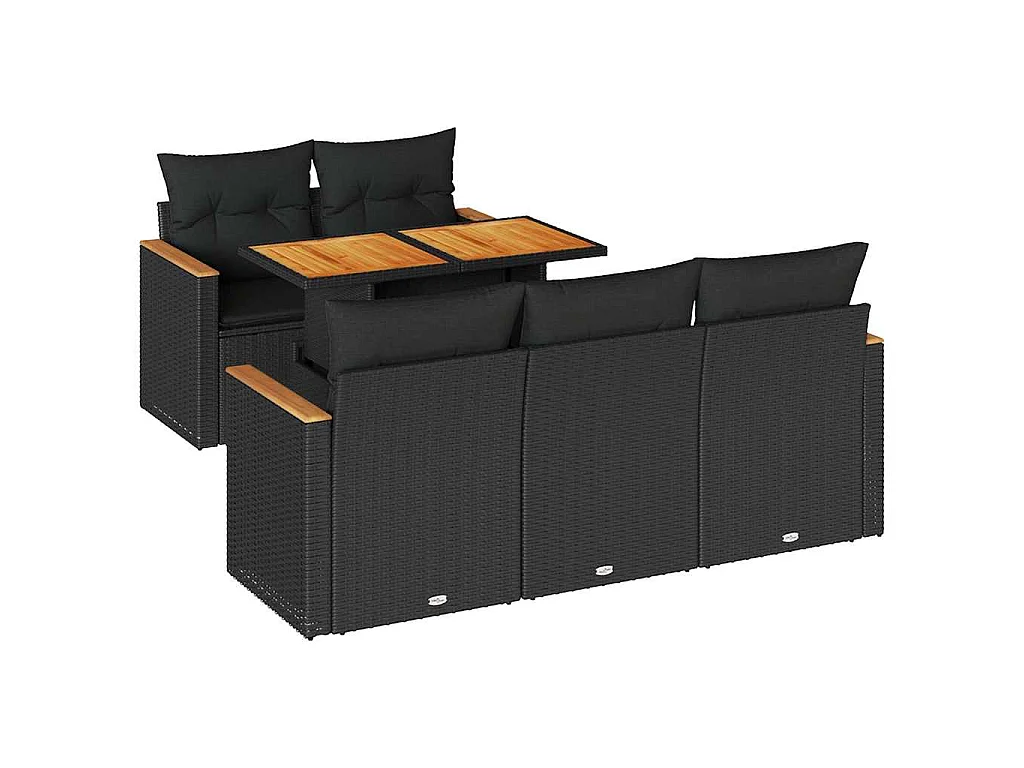 6-tlg. Garten-Sofagarnitur mit Kissen Schwarz Poly Rattan
