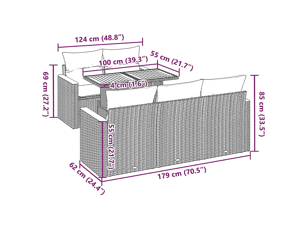 6-tlg. Garten-Sofagarnitur mit Kissen Schwarz Poly Rattan