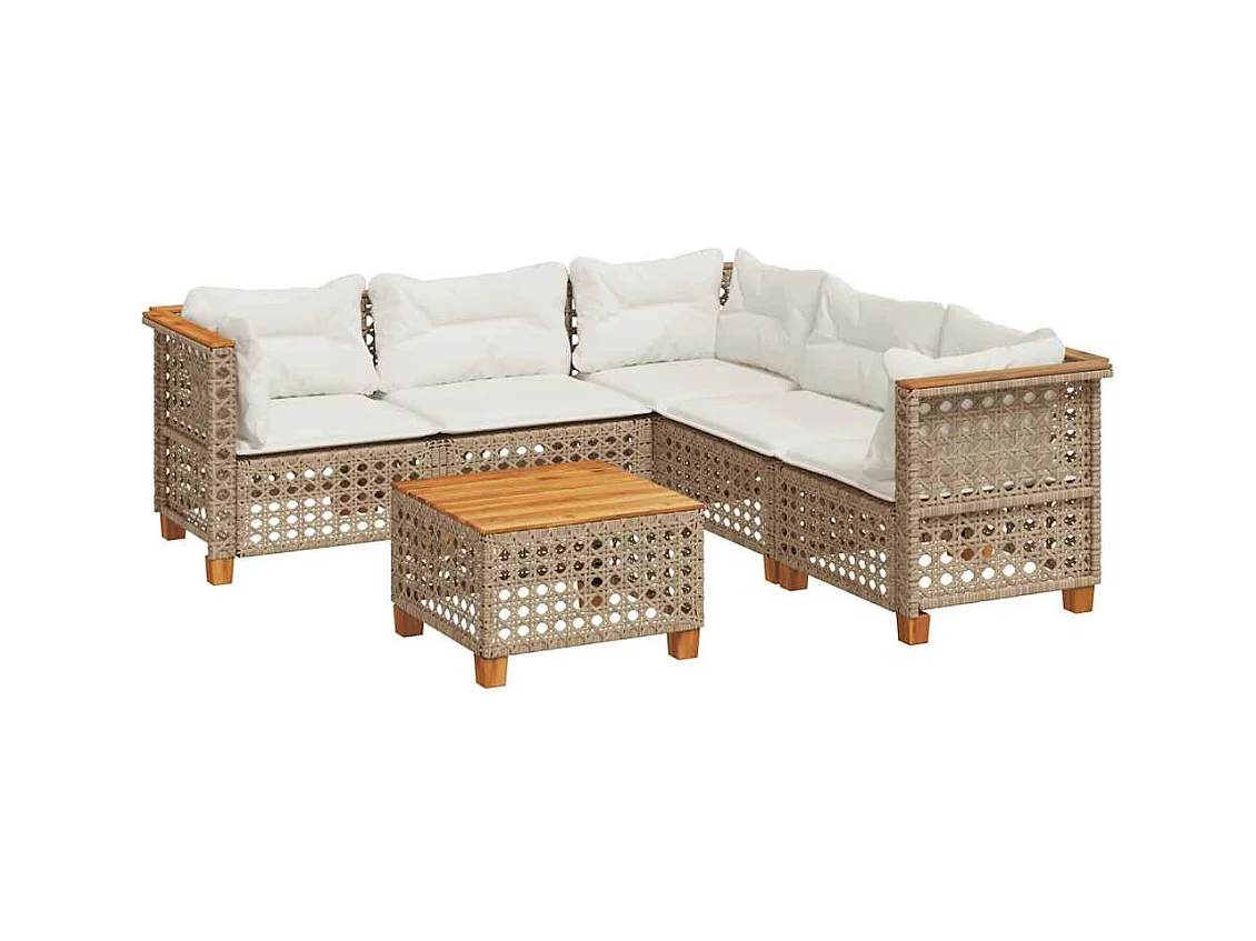 Salon de jardin avec coussins 6 pcs beige résine tressée