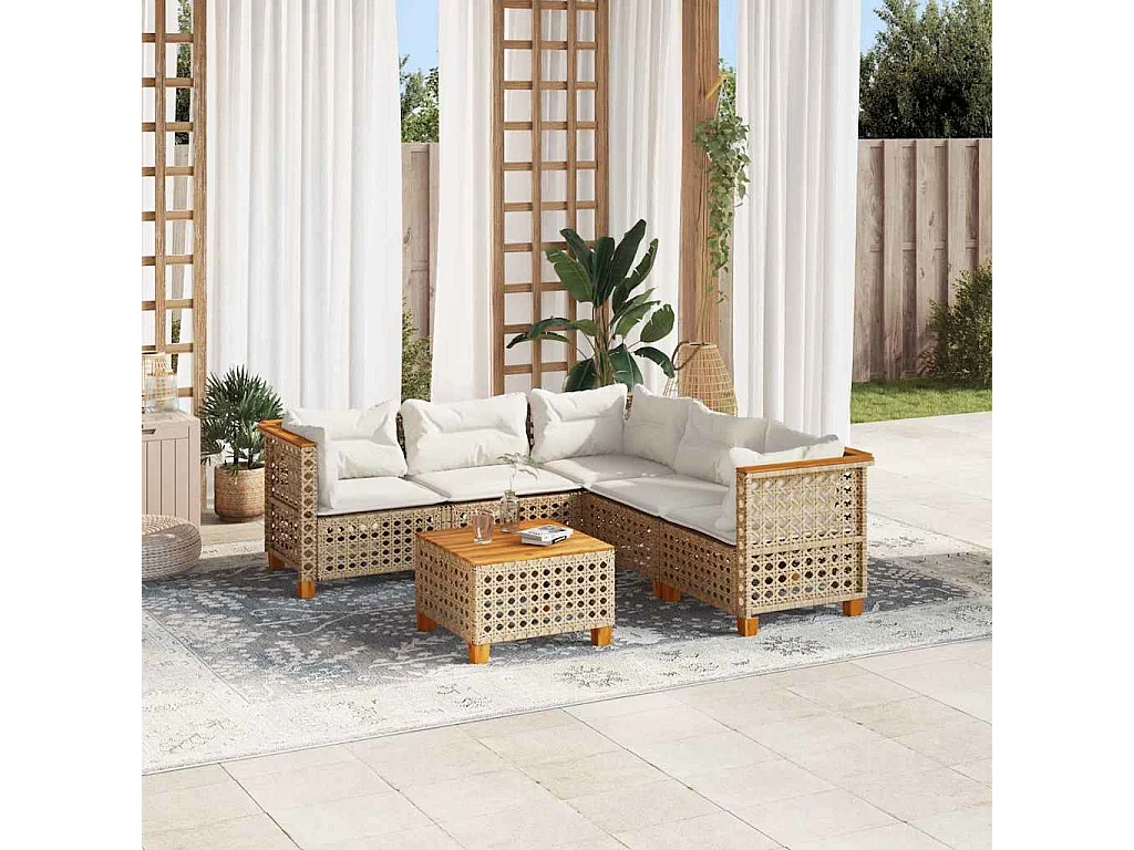 Juego de sofás jardín con cojines 6 pzas ratán sintético beige